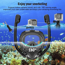 Load image into Gallery viewer, Full Face Snorkel Mask 180°Panoramic View Silicone Dry Top Snorkeling Diving Swimming Goggles With 2 Snorkels Anti-Fog Anti-Lea